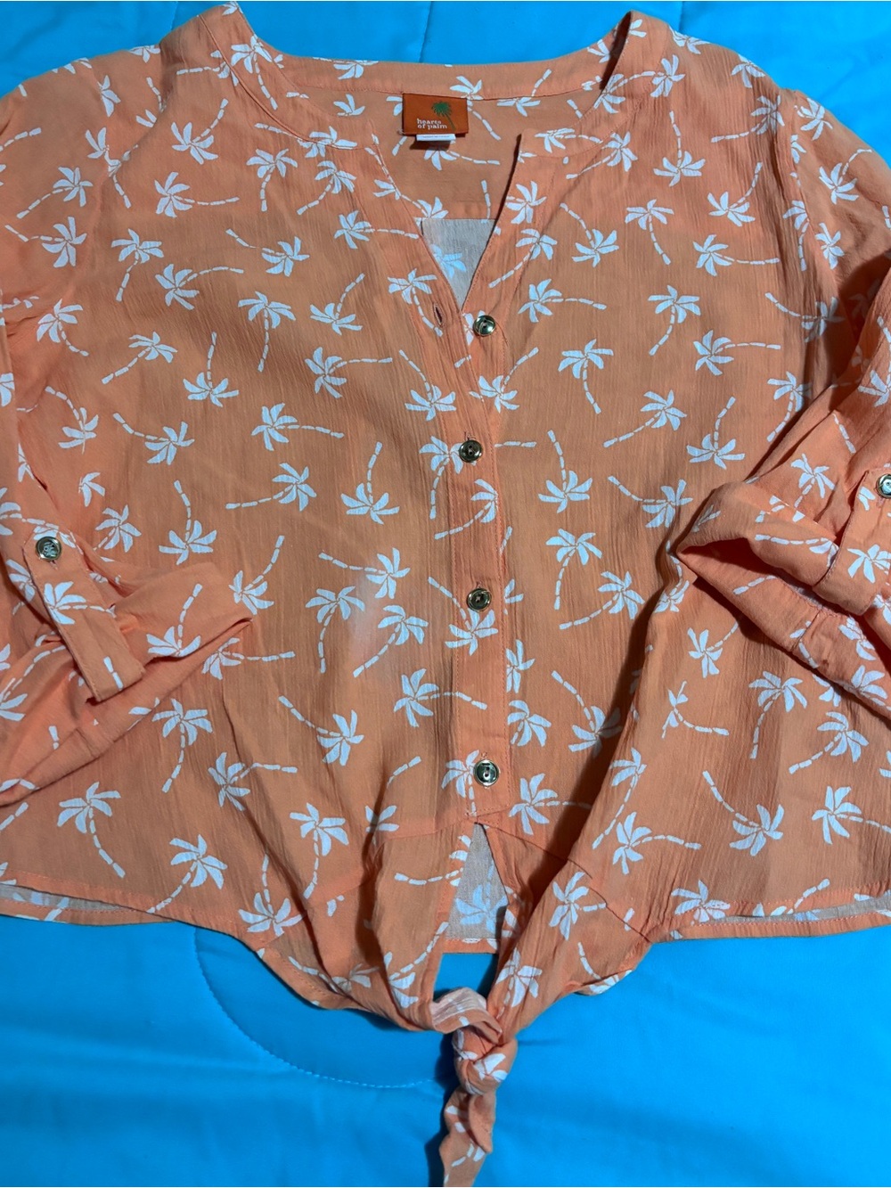hearts of palm Orange and White Palm-Print Button Shirt